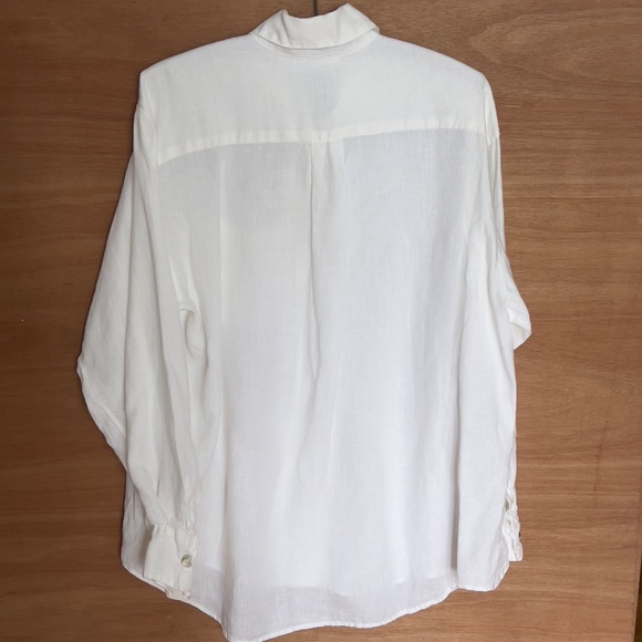 bryn walker 100% linen white shirt sz S minimalist mother of pearl button up USA - Picture 6 of 8
